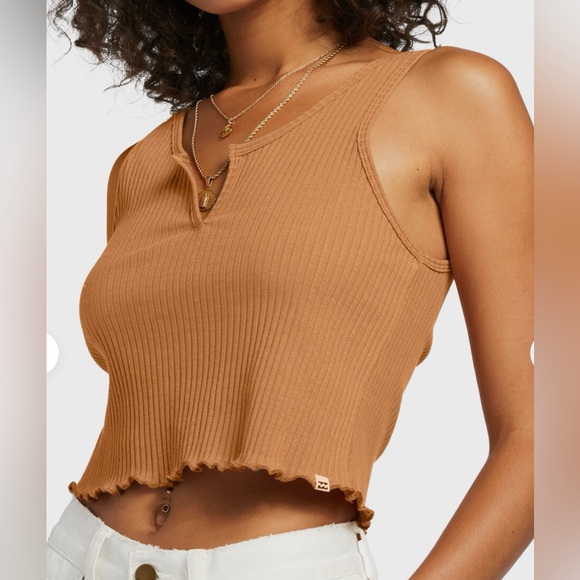 NWOT Billabong Warm Brown Notch Tank Ribbed Knit Crop Top - Picture 1 of 6